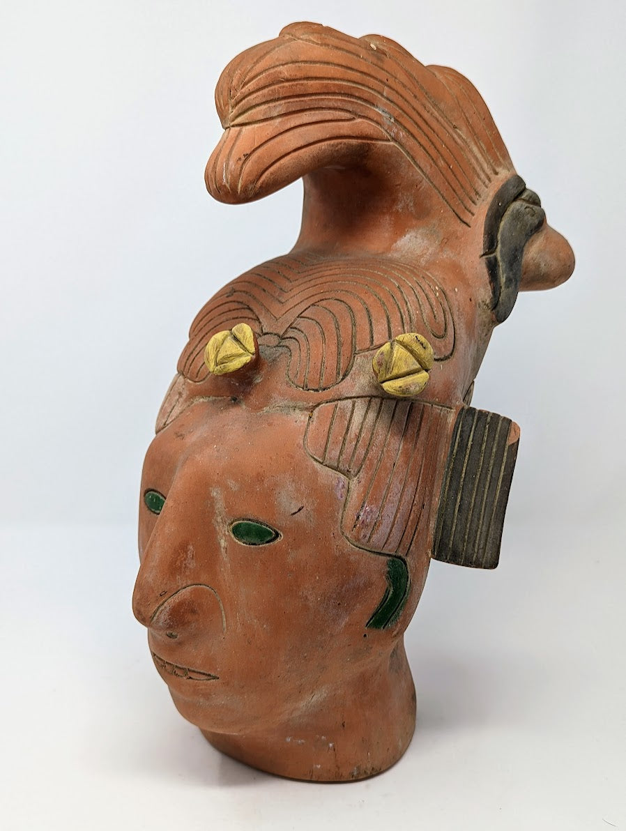 Vintage Mayan Terracotta "Head of King Pacal of Palenque" Sculpture