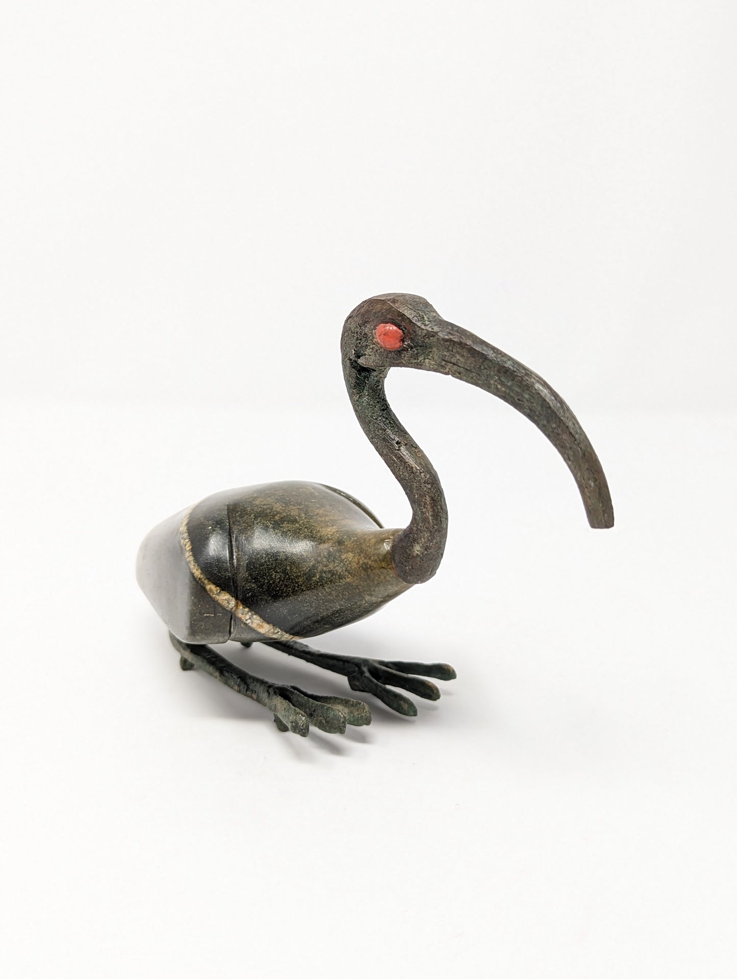 Antique Egyptian Bronze & Stone "Thoth" Ibis Statue | Grand Tour Era