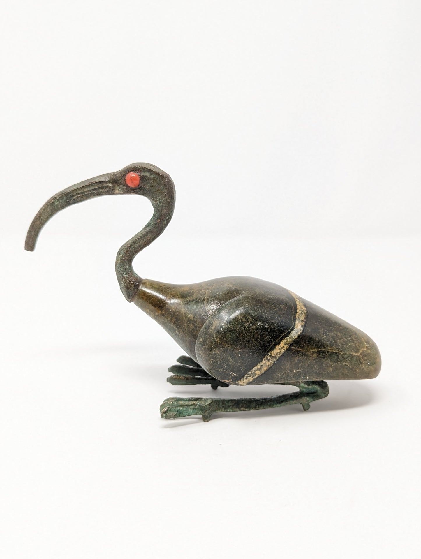 Antique Egyptian Bronze & Stone "Thoth" Ibis Statue | Grand Tour Era