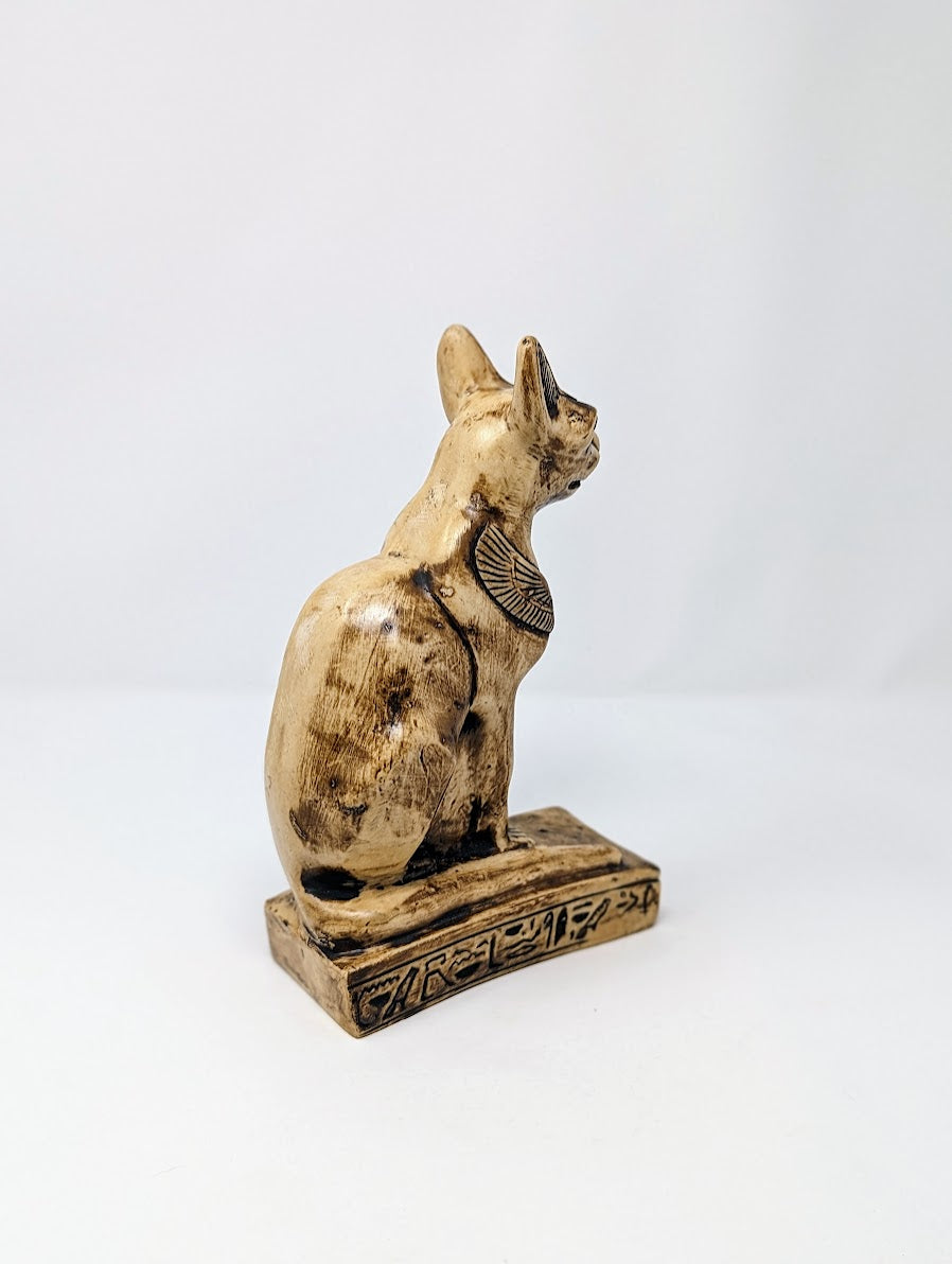 Vintage Hand-Carved Egyptian Alabaster Bastet Cat Statue