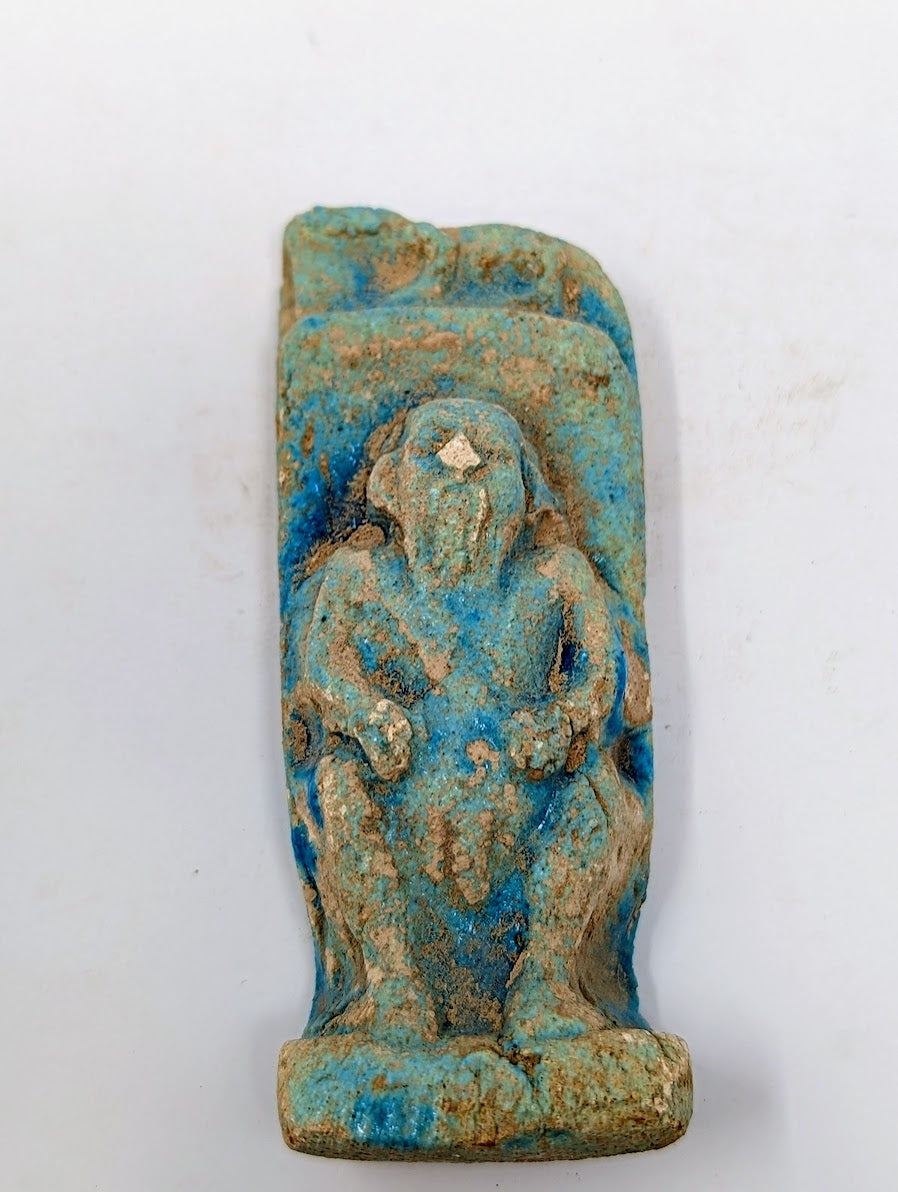 Antique Egyptian Blue-Glazed Faience Statuette | "BES" (c.664-332 B.C.)