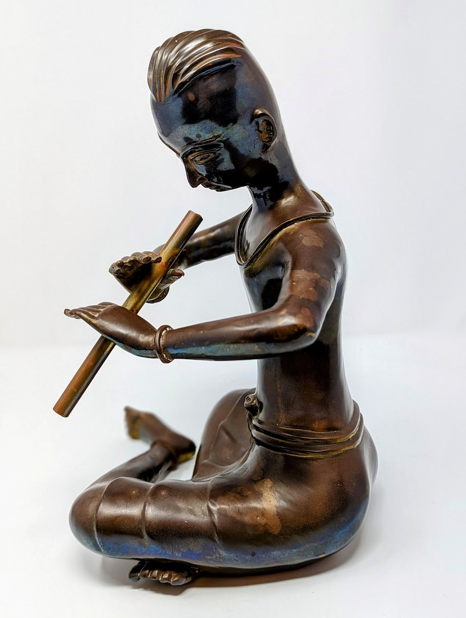 Vintage Thai Brass Sculpture "Flute Player"