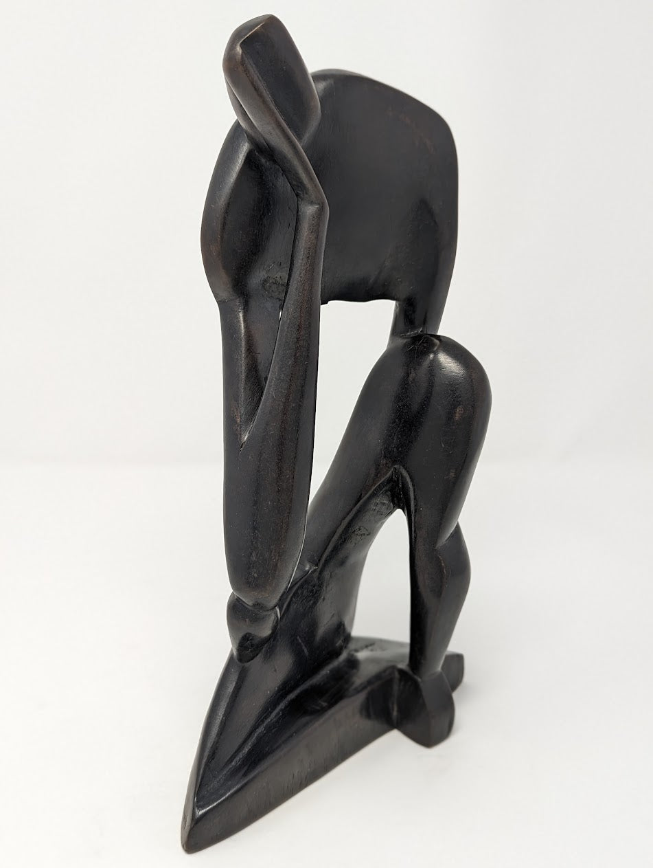RARE Hand-Carved Ebony Tribal Abstract "The Thinker" Statue