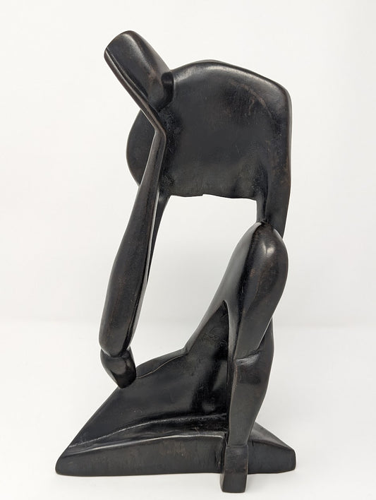 RARE Hand-Carved Ebony Tribal Abstract "The Thinker" Statue