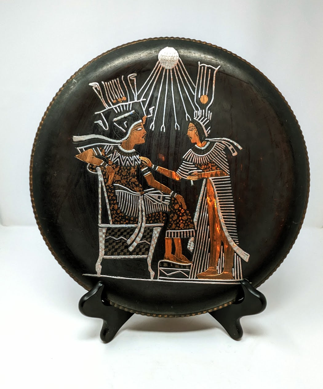 1960s Hammered & Etched Copper Plate with Ancient Egyptian Motif