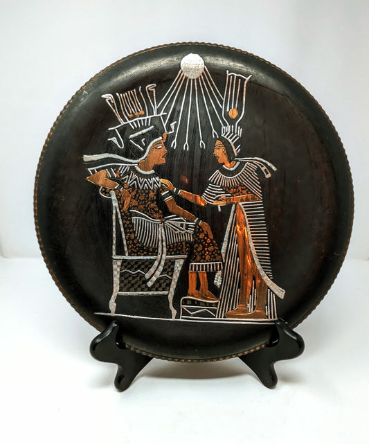1960s Hammered & Etched Copper Plate with Ancient Egyptian Motif