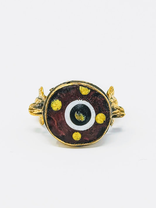 Antique Gold-Gilt Phoenician Ring with Mosaic Center-Stone