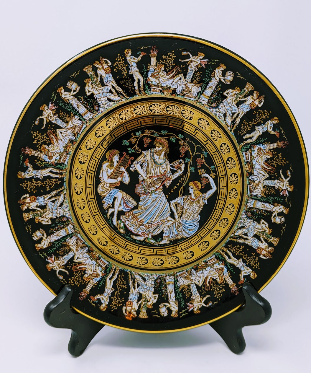 Vintage Hand-Made Ancient Greek Ceramic Display Plate | 24K Gold