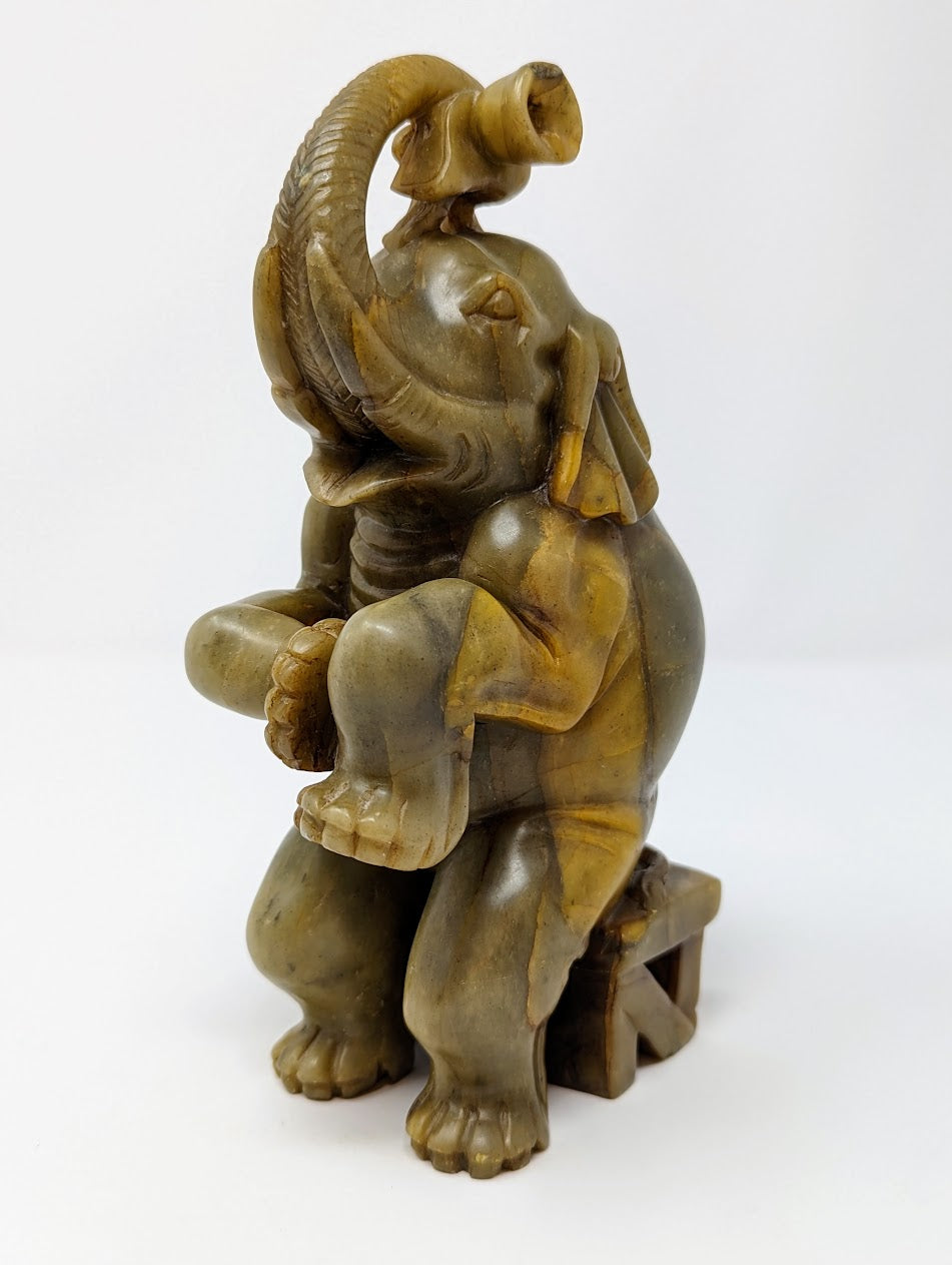 Antique Soapstone Elephant Statue | Hand-Carved in India