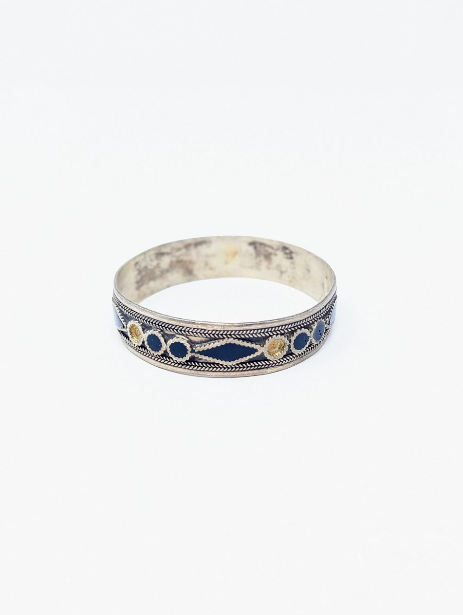 Antique Norse Hand-Carved Silver & Black Resin "Torc"