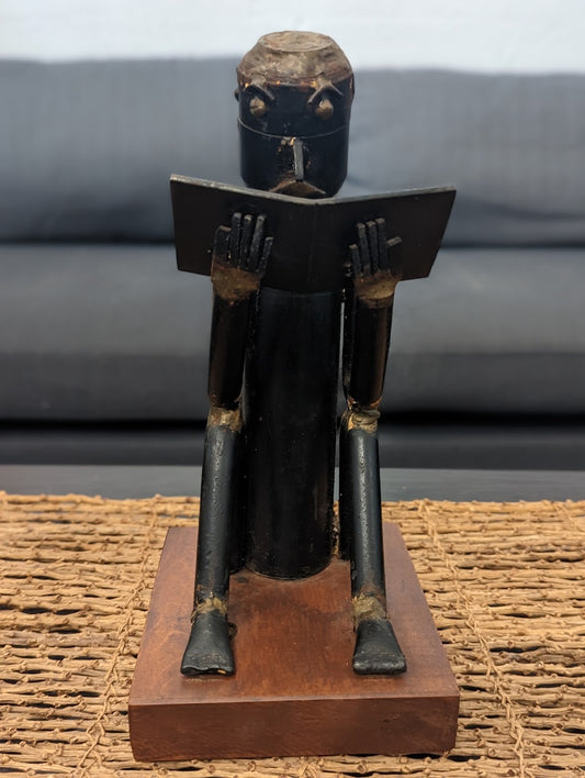 1970s Welded Angry Man Reading Sculpture | Brutalist Abstract Art