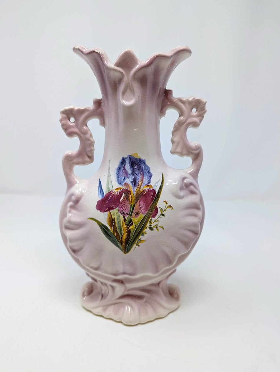 Vintage Purple Iris Porcelain Floral Vase | Signed by Artist (1999)