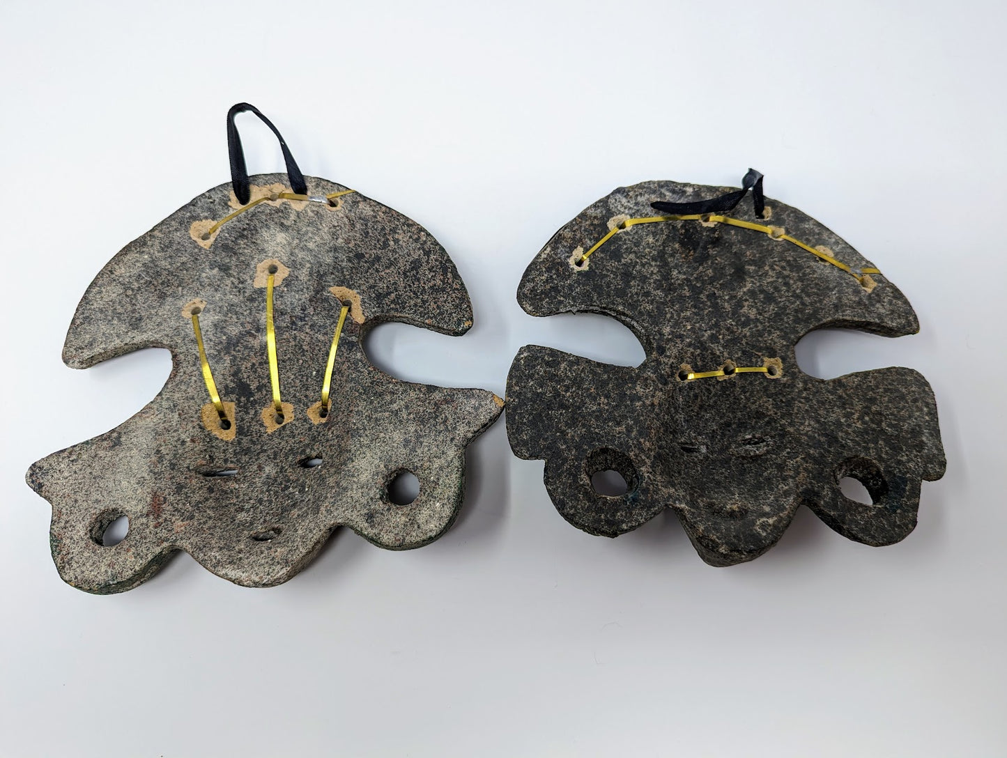 2 Vintage Terracotta & Brass Mayan Maize God Masks