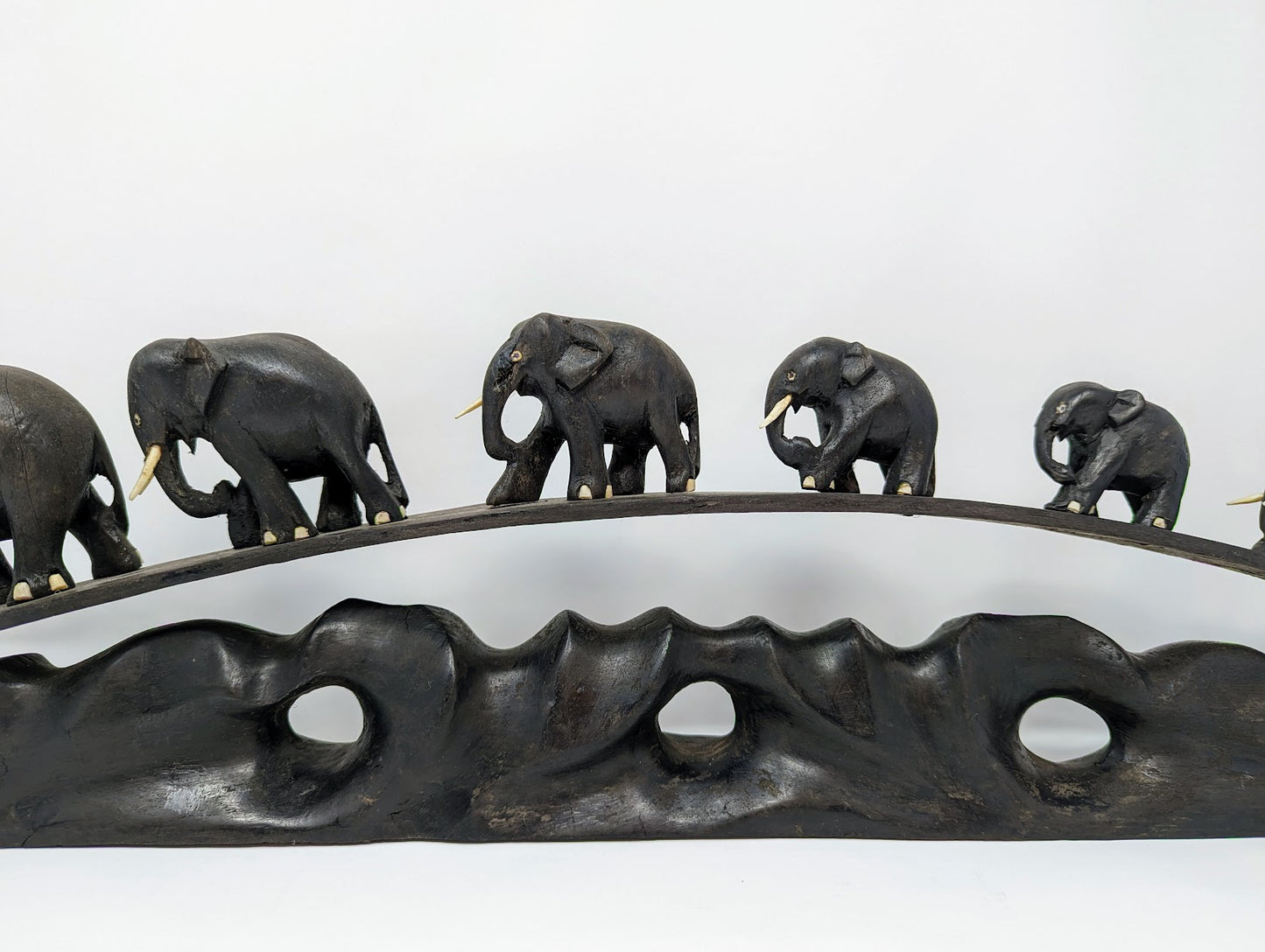 Antique Anglo-Indian Carved Teak 7 Elephant Bridge (c. 1900)