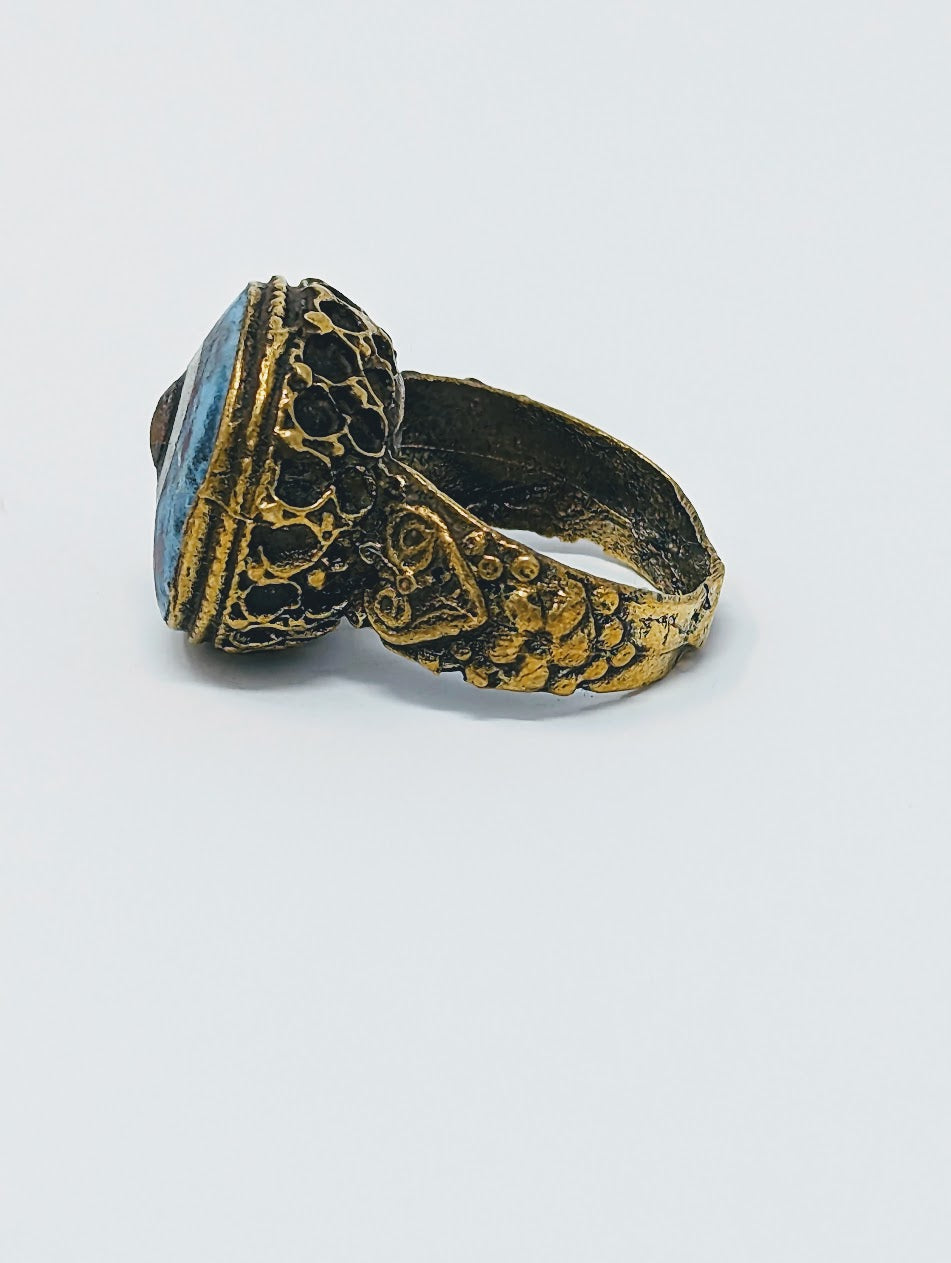 Antique Gold-Gilt Phoenician Ring | Blue Glass Center-Stone (c. 300 B.C.)