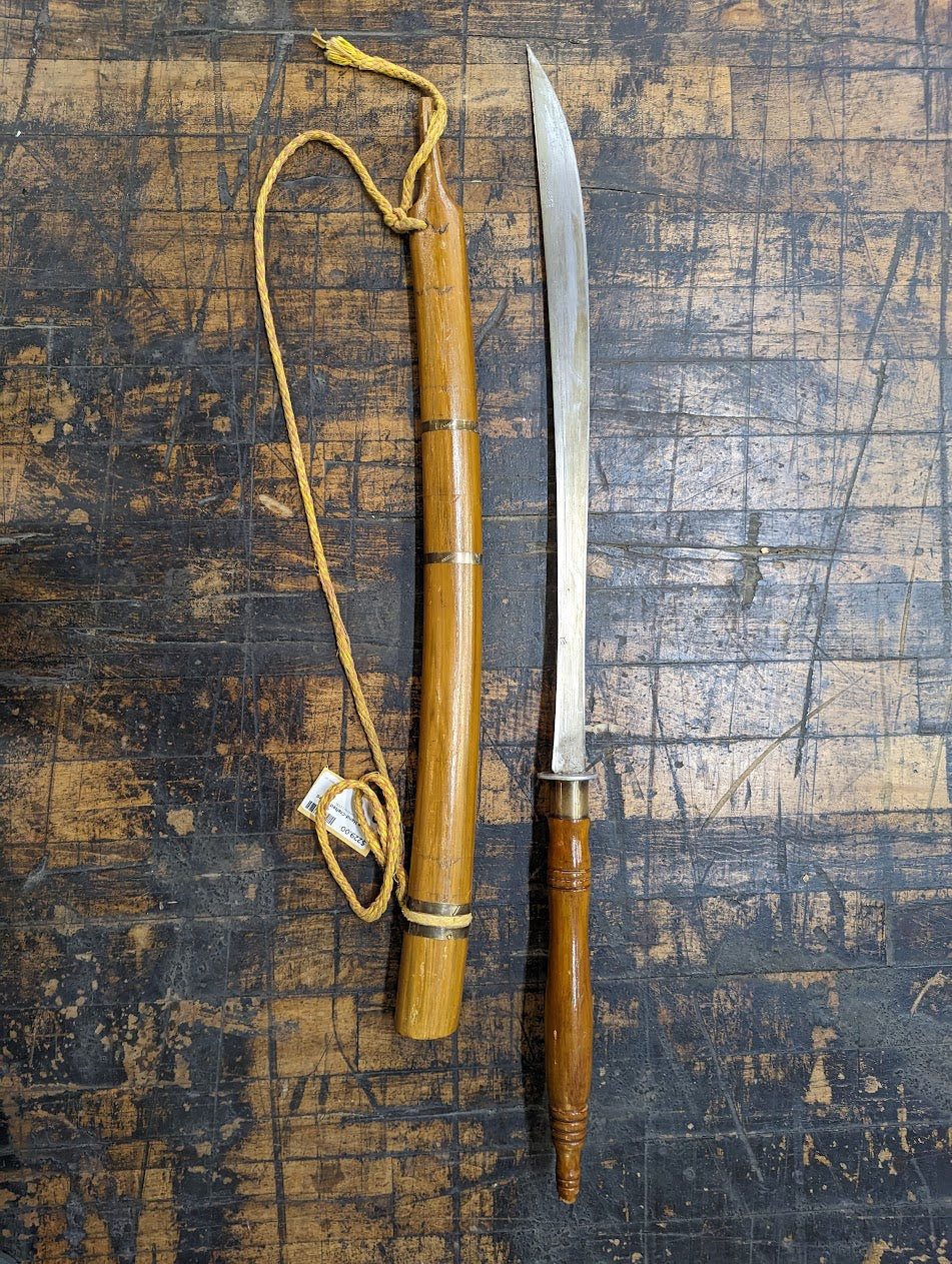 Vintage Hand-Made Thai Sword (Dha/Daab) with Wood Scabbard