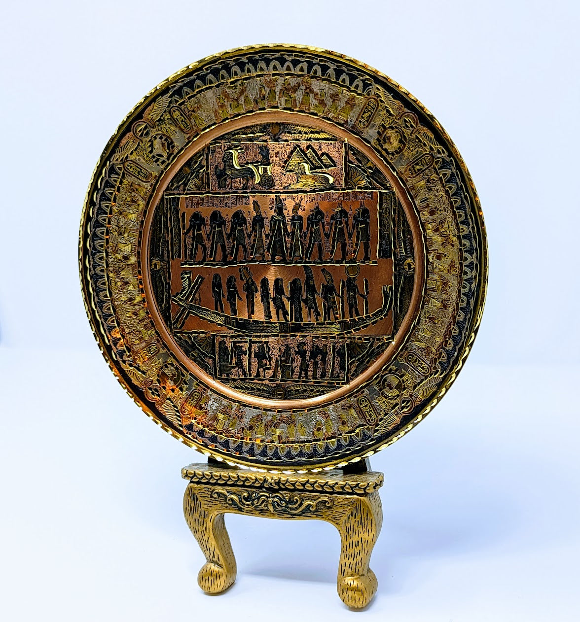 Vintage Ancient Egyptian-Themed Brass Wall Plaque with Copper Inlay –  Traveling Man Treasures