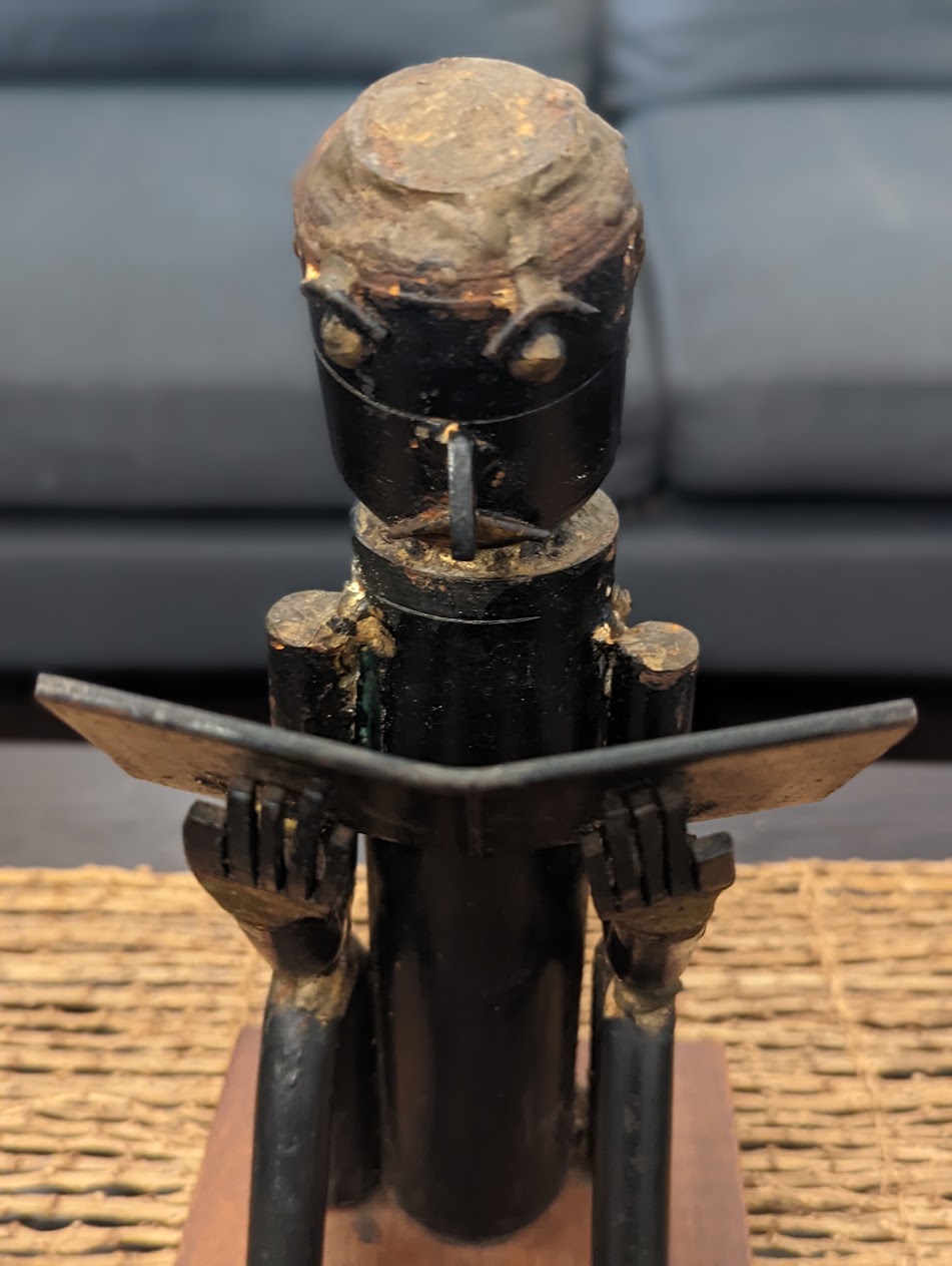 1970s Welded Angry Man Reading Sculpture | Brutalist Abstract Art