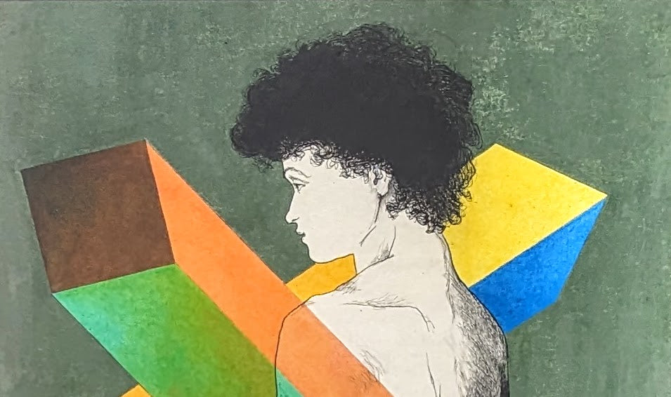 RARE Original Laszlo Matulay Painting "Geometric Nude" | Mixed Media on Paper Signed & Dated (1969)