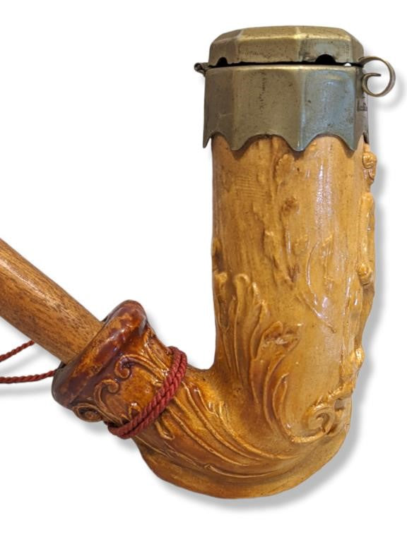 Vintage Greco-Roman Styled Meerschaum & Brass Tobacco Pipe