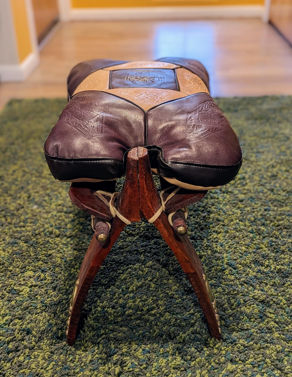 Vintage Egyptian Leather Camel Saddle Foot Stool | Egyptian Revival Period