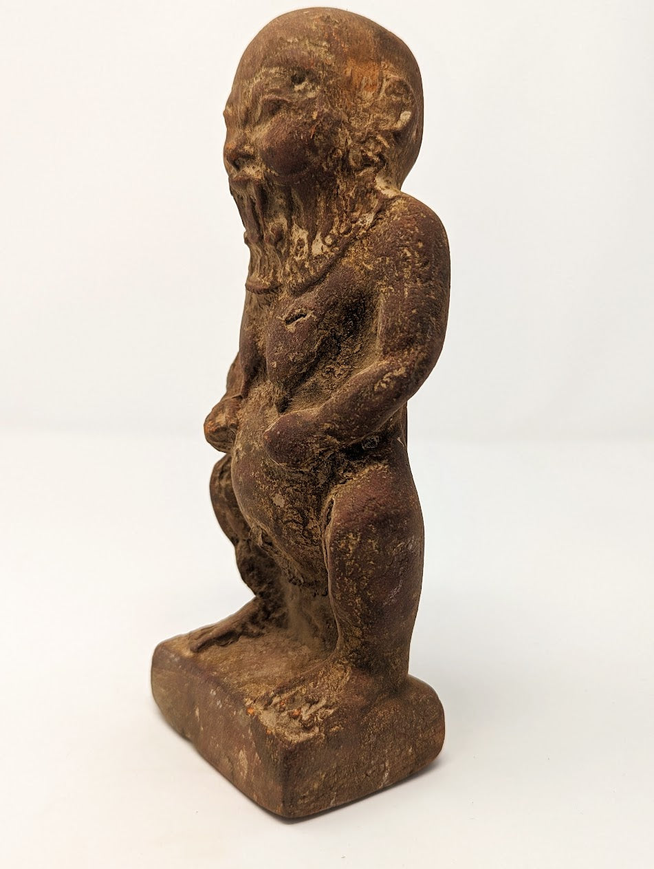RARE Antique Egyptian 7” Terracotta Pottery Statue: “BES” (c.664-332 B.C.)
