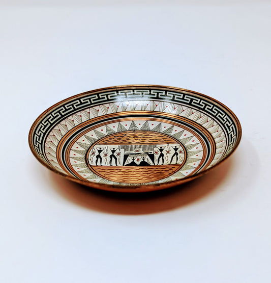 Vintage Artisan Minoan Pressed Copper & Enamel Shallow Bowl