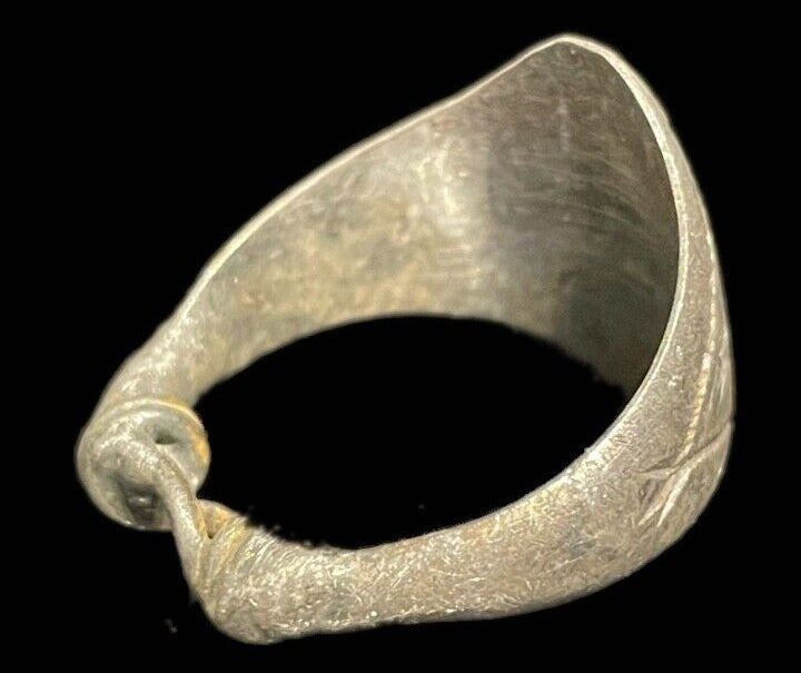 Antique Roman Silver Legionary Ring with Inscribed Bird on Bezel