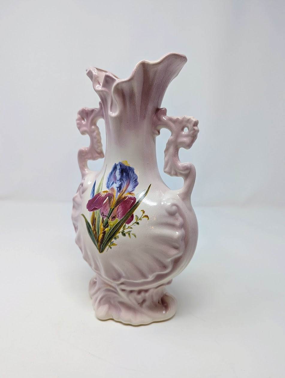 Vintage Purple Iris Porcelain Floral Vase | Signed by Artist (1999)