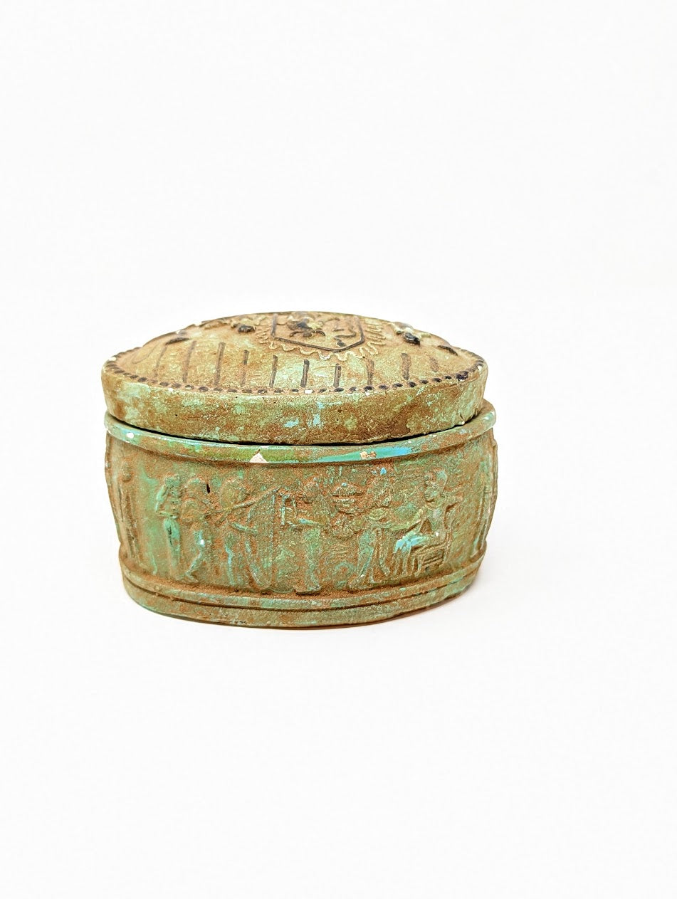 Antique Egyptian Faience Funerary Box with Hieroglyphics | Grand Tour Era (c. 1780-1920s)