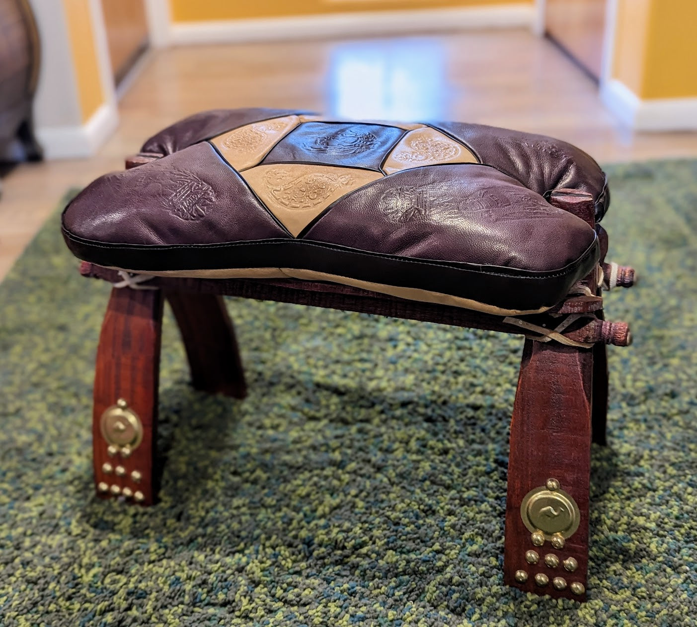 Vintage Egyptian Leather Camel Saddle Foot Stool | Egyptian Revival Period