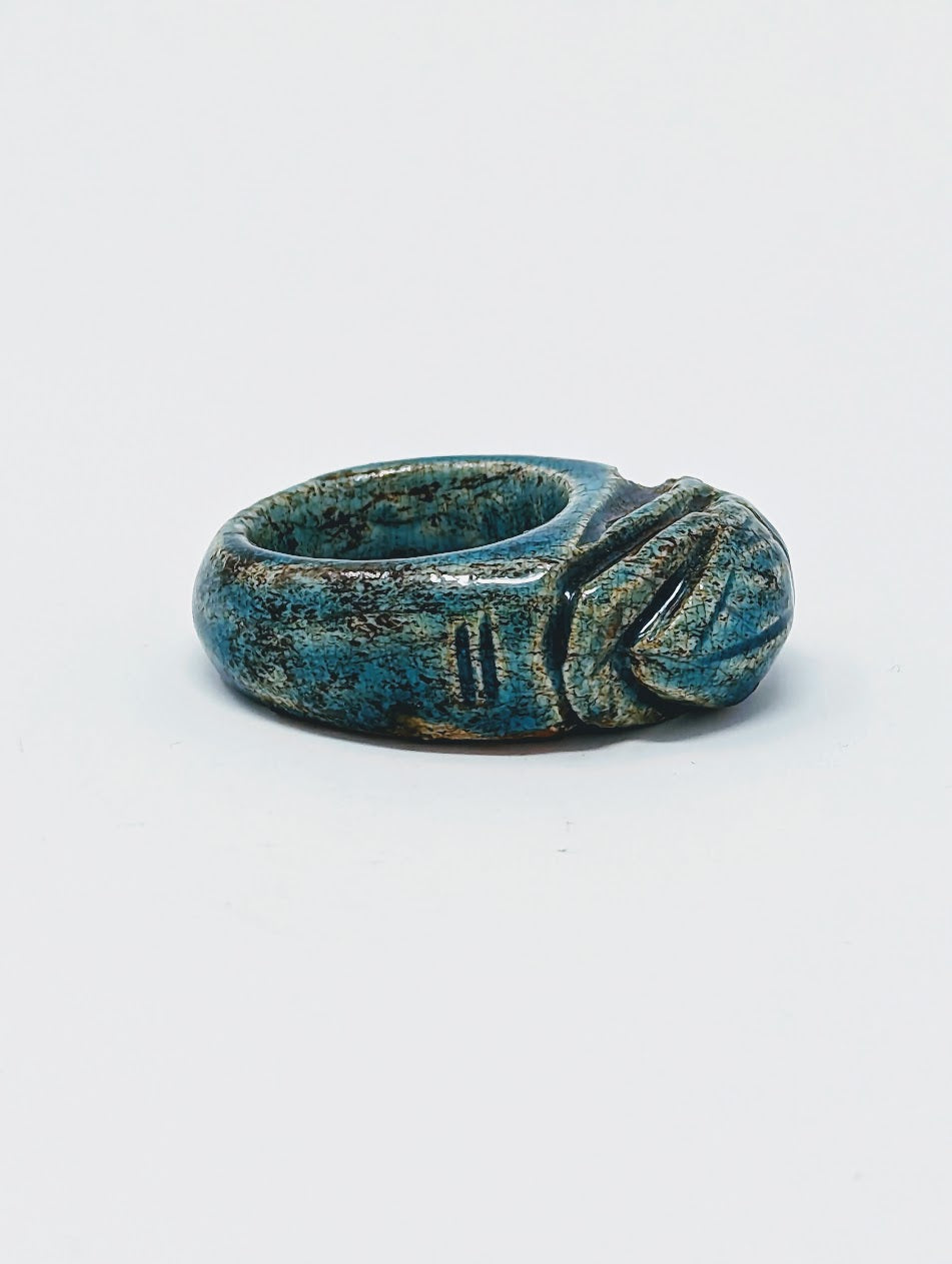 Antique Egyptian Faience-Glazed Scarab Ring (c.664-332 B.C.)