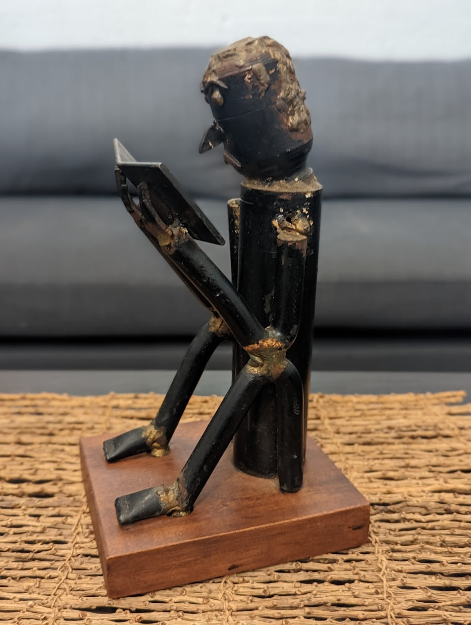 1970s Welded Angry Man Reading Sculpture | Brutalist Abstract Art