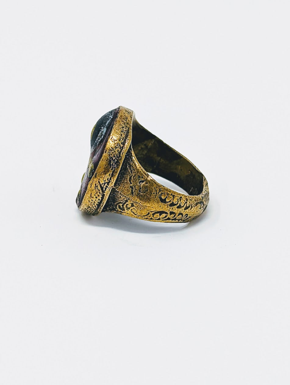 Antique Gold-Gilt Phoenician Ring | Mosaic Glass Center-Stone (c. 300 B.C.)