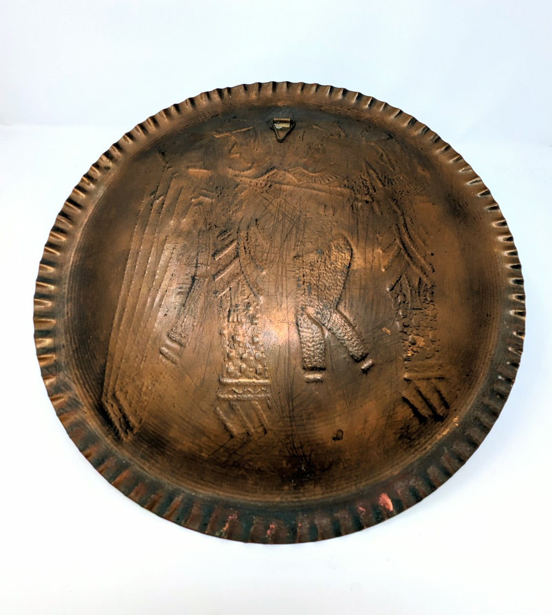 Vintage Hammered & Etched Copper Plate with Ancient Egyptian Motif