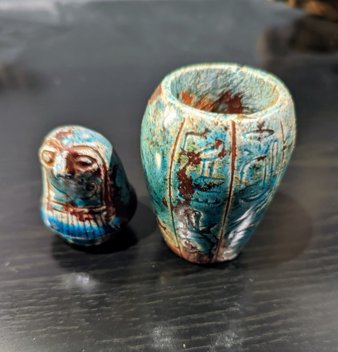 Antique Egyptian Faience Blue Canopic Jar | Horus (c. 664-332 B.C.)