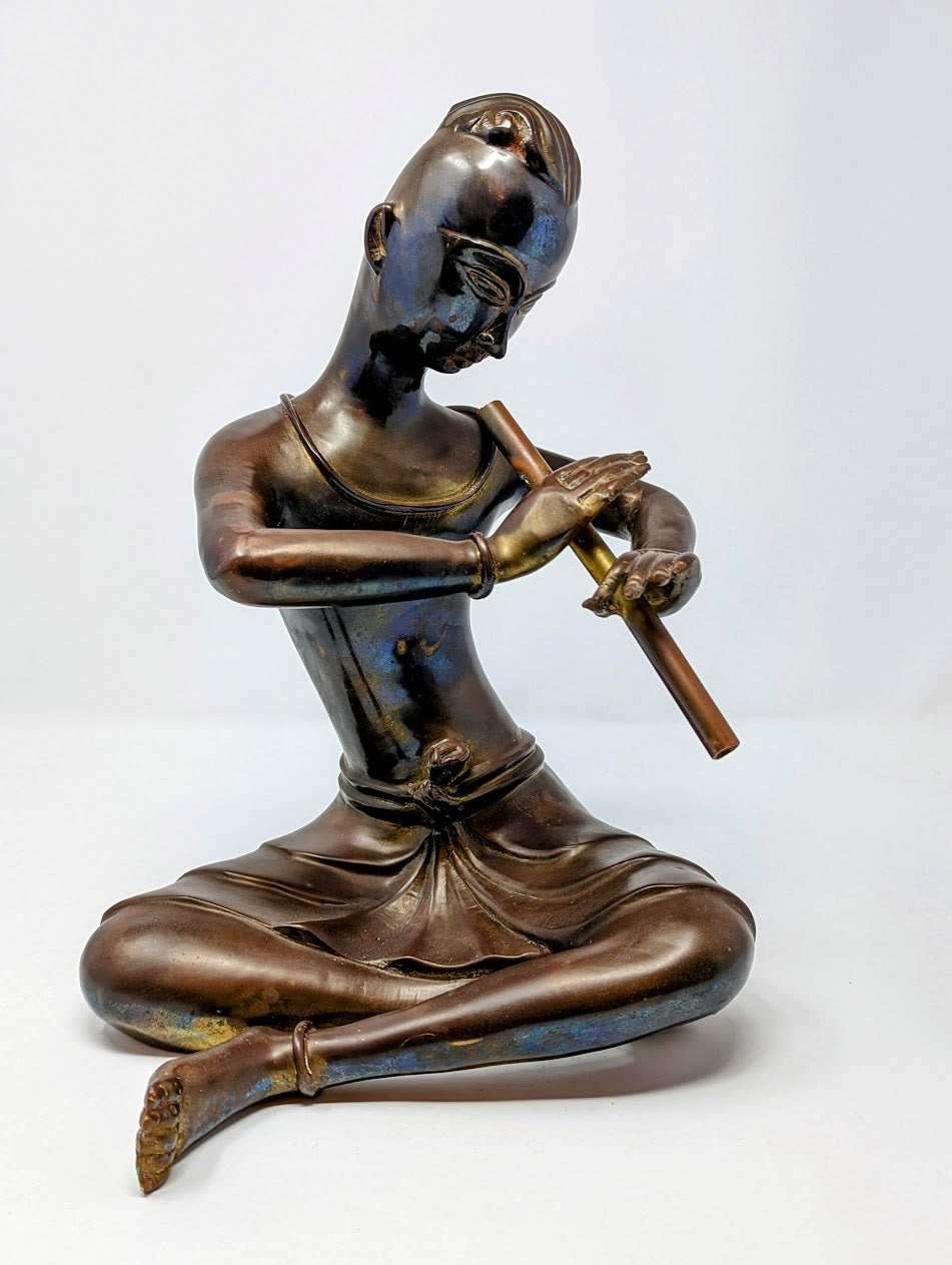 Vintage Thai Brass Sculpture "Flute Player"
